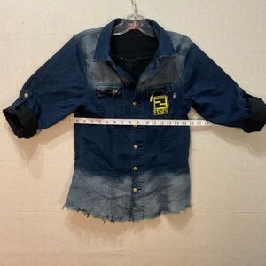 VIBRANT M.I.U. ACID WASH WOMENS ARTSY DENIM JACKET- UNIQUE A+